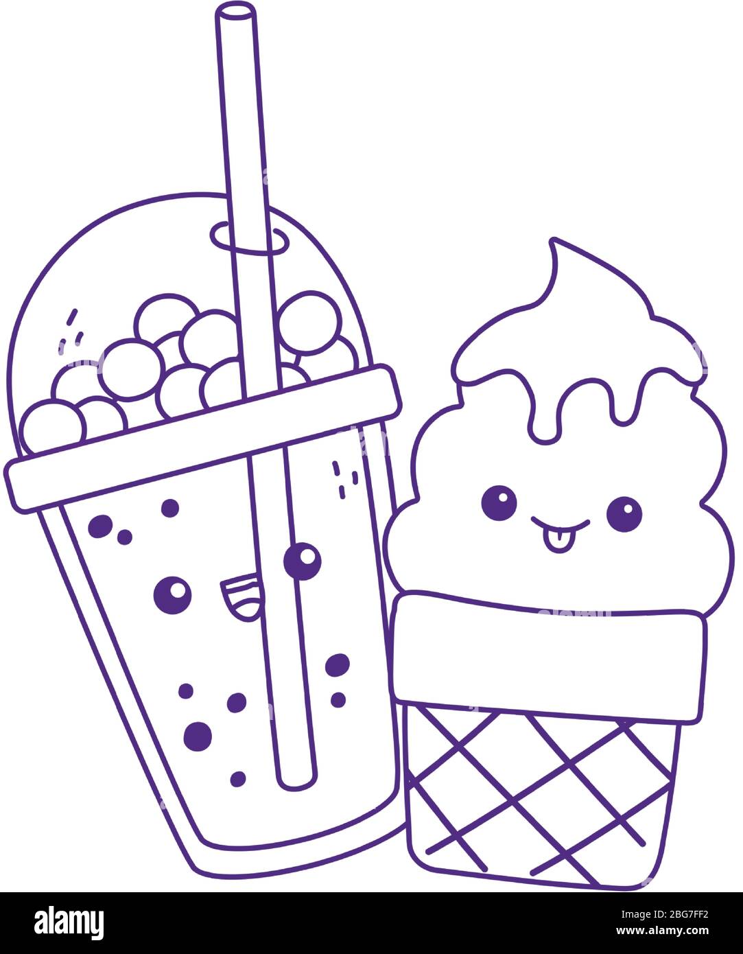 lindo helado y milkshake kawaii dibujos animados carácter vector  ilustración Imagen Vector de stock - Alamy