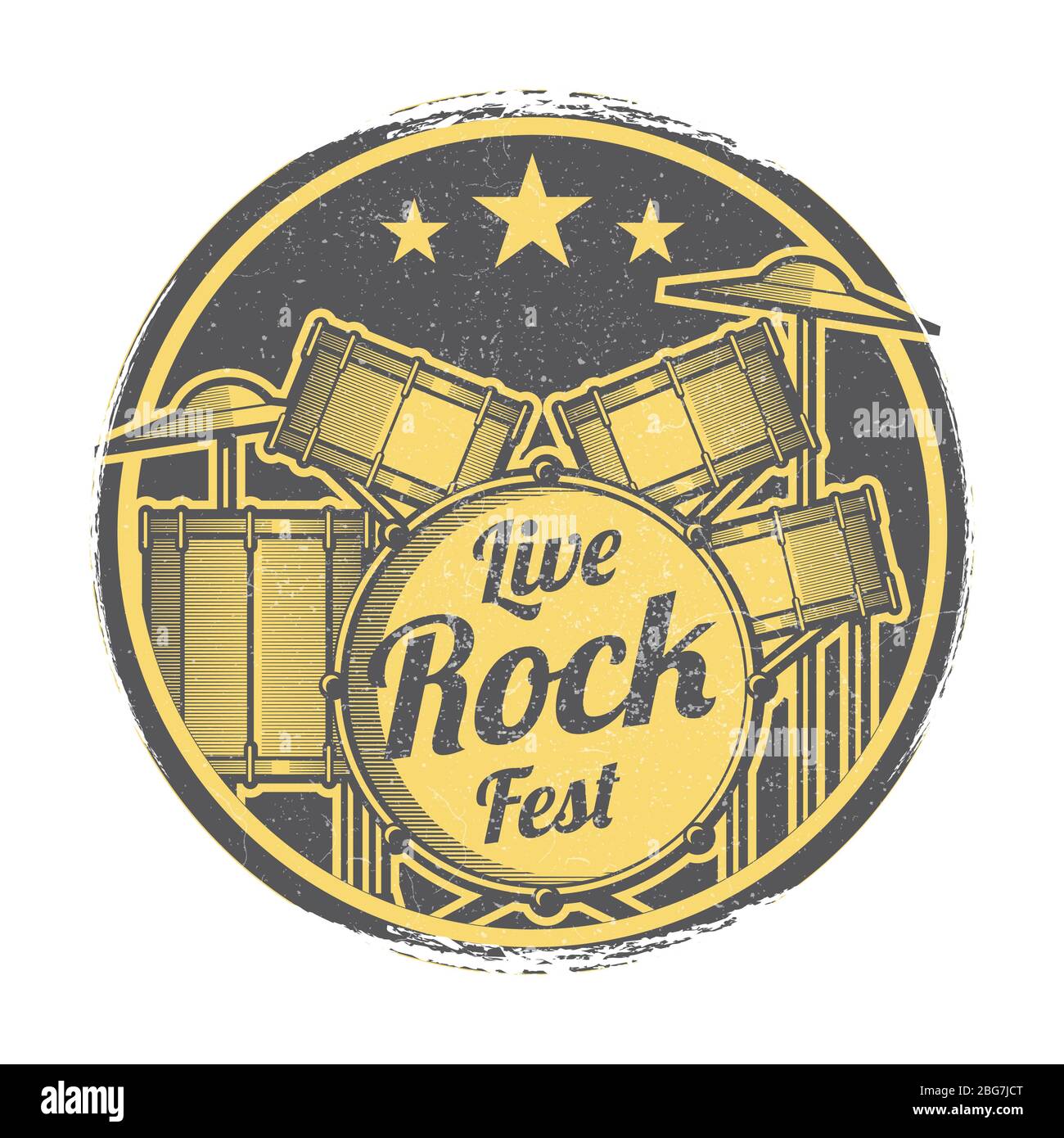Rock festival vector grunge logotipo retro ilustración de diseño aislado en blanco Ilustración del Vector