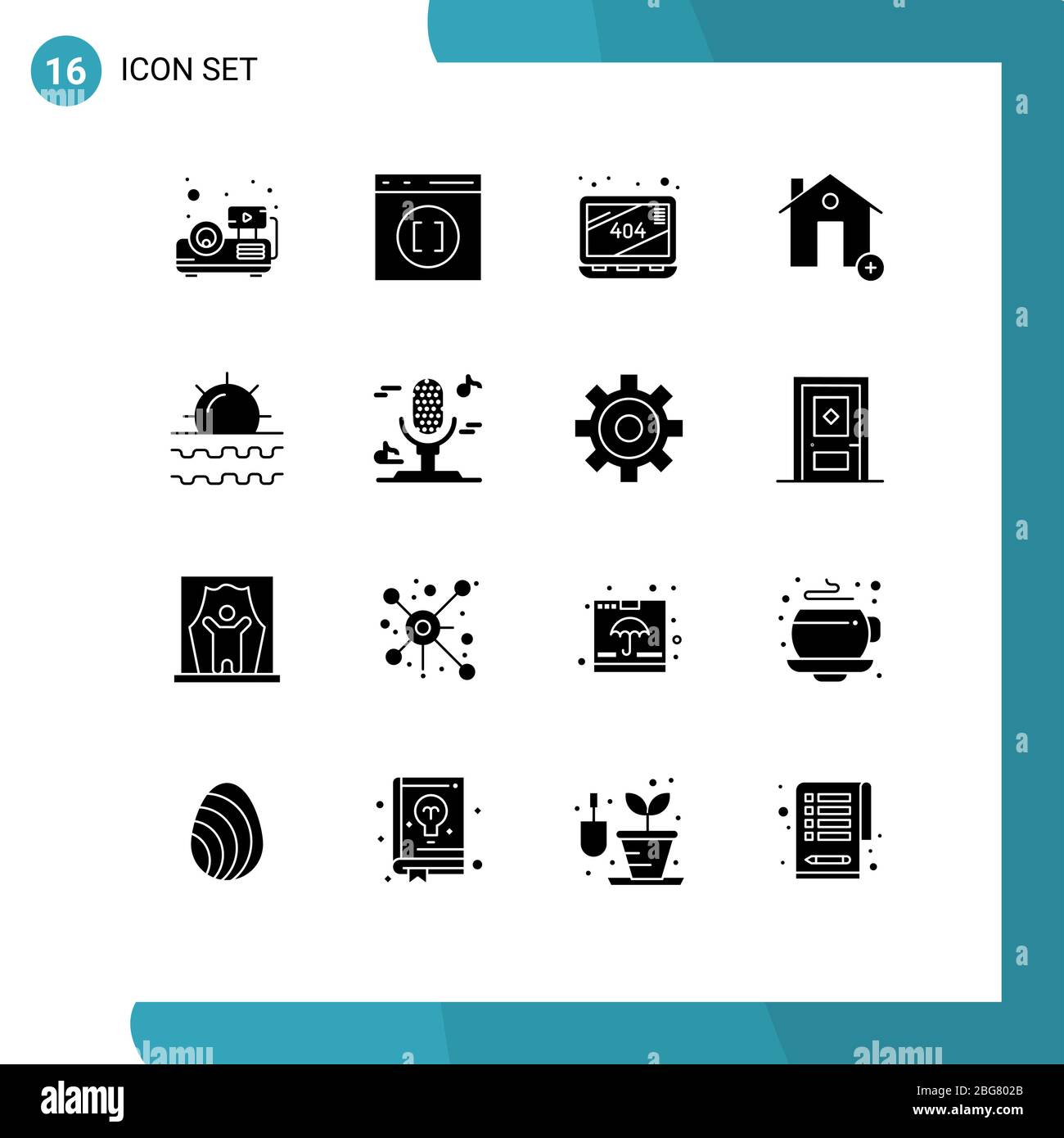 Conjunto de 16 paquetes de glifos sólidos comerciales para sol, playa, elementos de diseño vectorial editables, nuevos, nuevos Ilustración del Vector