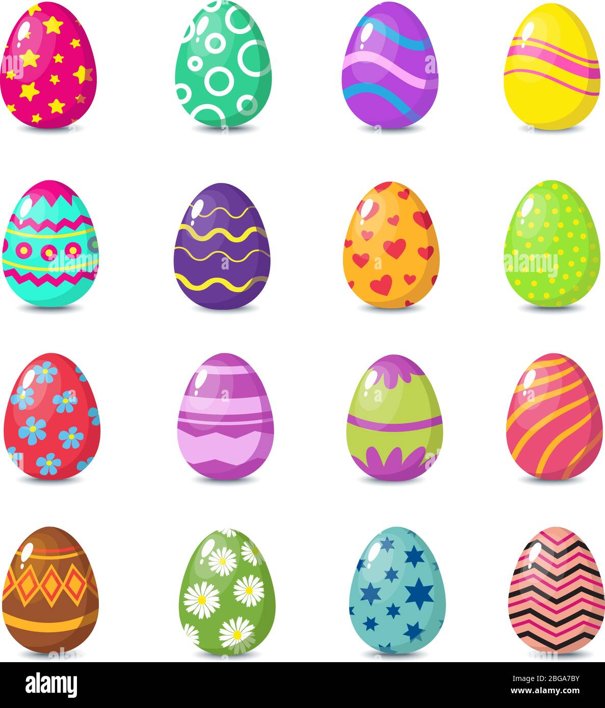 Dibujos animados coloridos huevos de pascua con patrones florales conjunto  de vectores aislados. Huevo de Pascua para primavera de vacaciones con  patrón de flores y corazón ilustración Imagen Vector de stock -