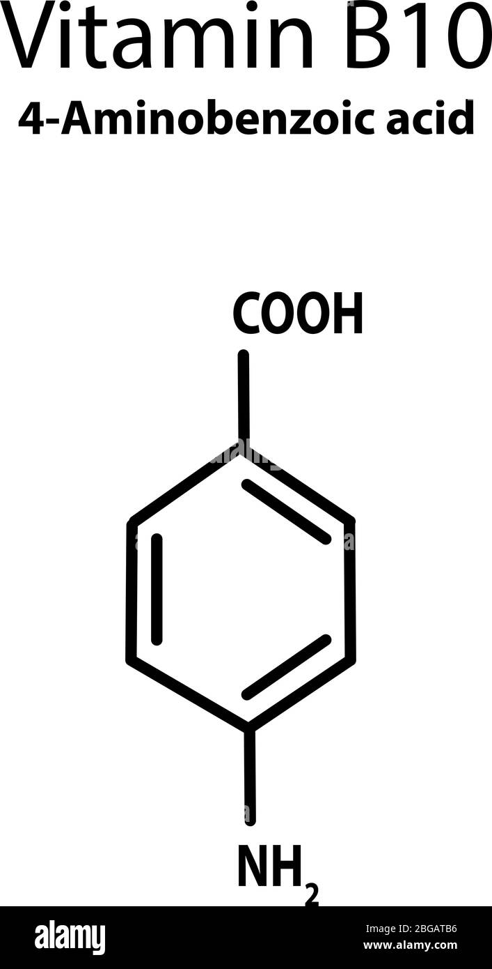 Vitamina B10. Ácido 4-aminobenzoico Fórmula química molecular. Infografías.  Ilustración vectorial sobre fondo aislado Imagen Vector de stock - Alamy