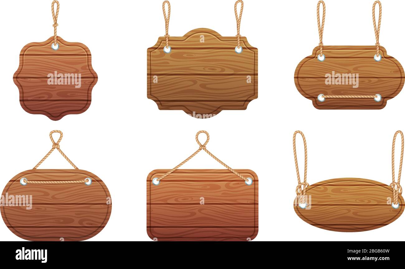 Los colgantes con textura de madera se sobre fondo blanco. Conjunto de ilustraciones vectoriales Imagen Vector de stock Alamy