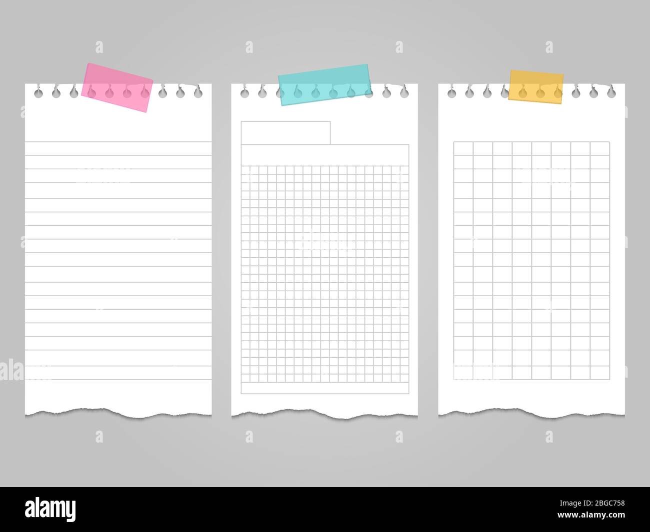 Plantillas de páginas de cuaderno con líneas con RIP para notas o notas.  Ilustración vectorial Imagen Vector de stock - Alamy