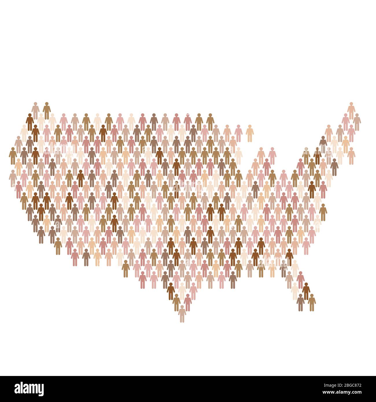 Infografía de población de Estados Unidos. Mapa hecho de personas de la