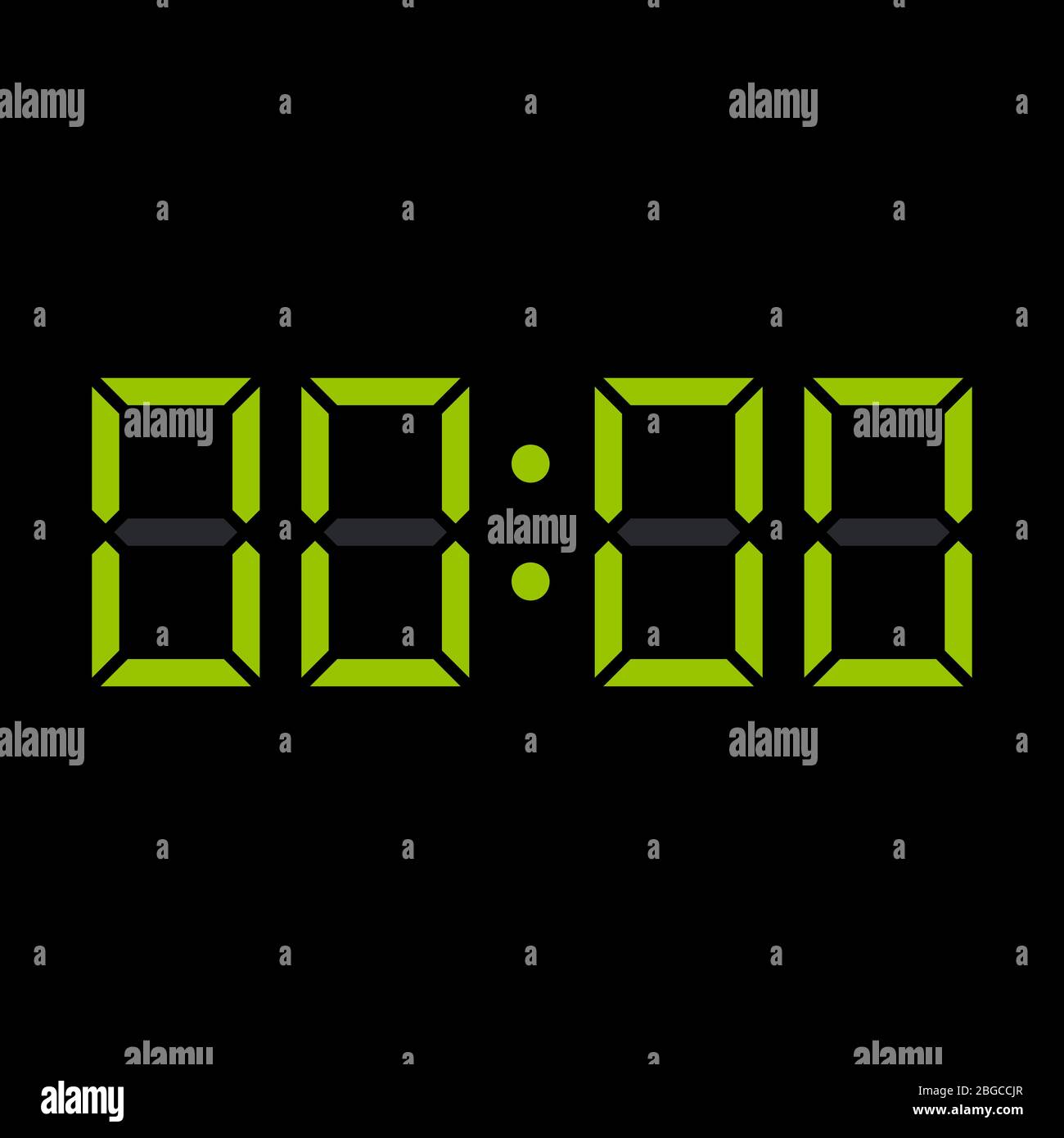 Dígitos electrónicos números cero reloj pantalla negro verde Ilustración del Vector