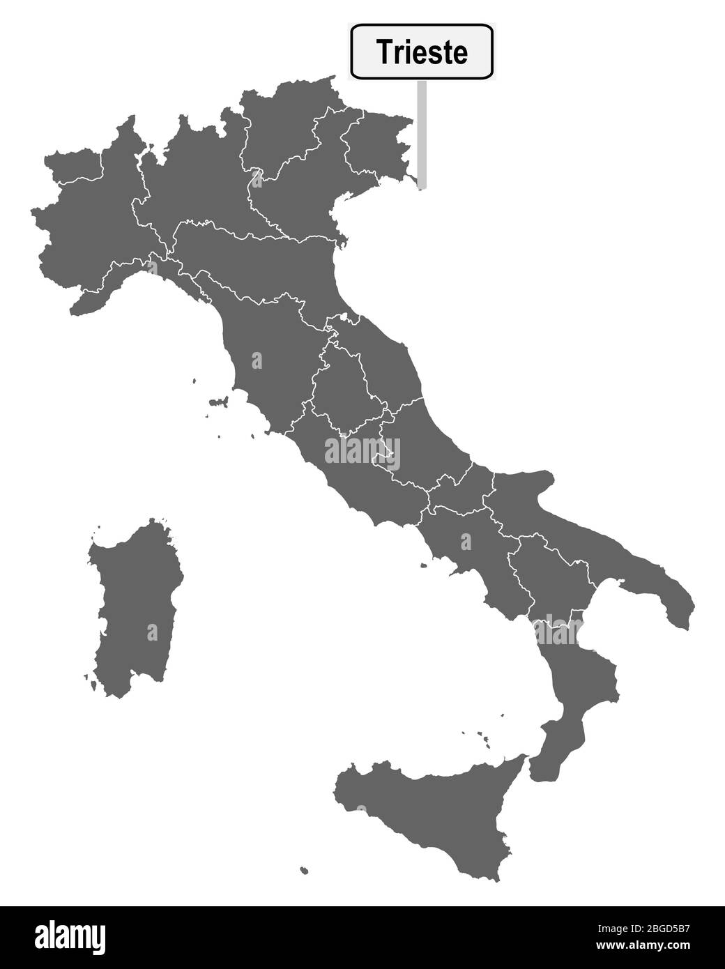 Mapa de Italia con señal de Trieste Foto de stock