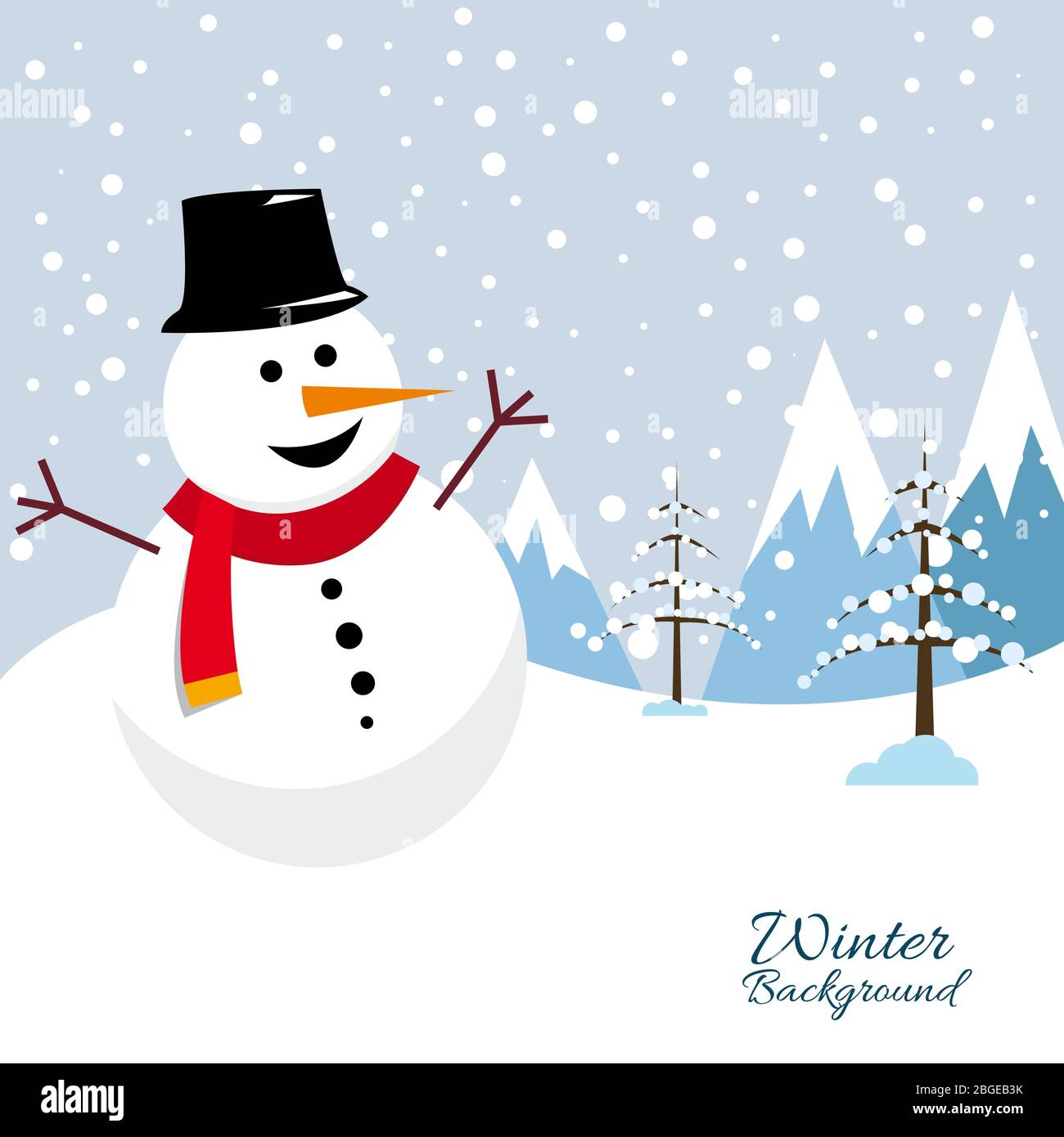 invierno nieve paisaje banner fondo con abetos y muñeco de nieve.  Ilustración para póster, portada o publicidad Imagen Vector de stock - Alamy