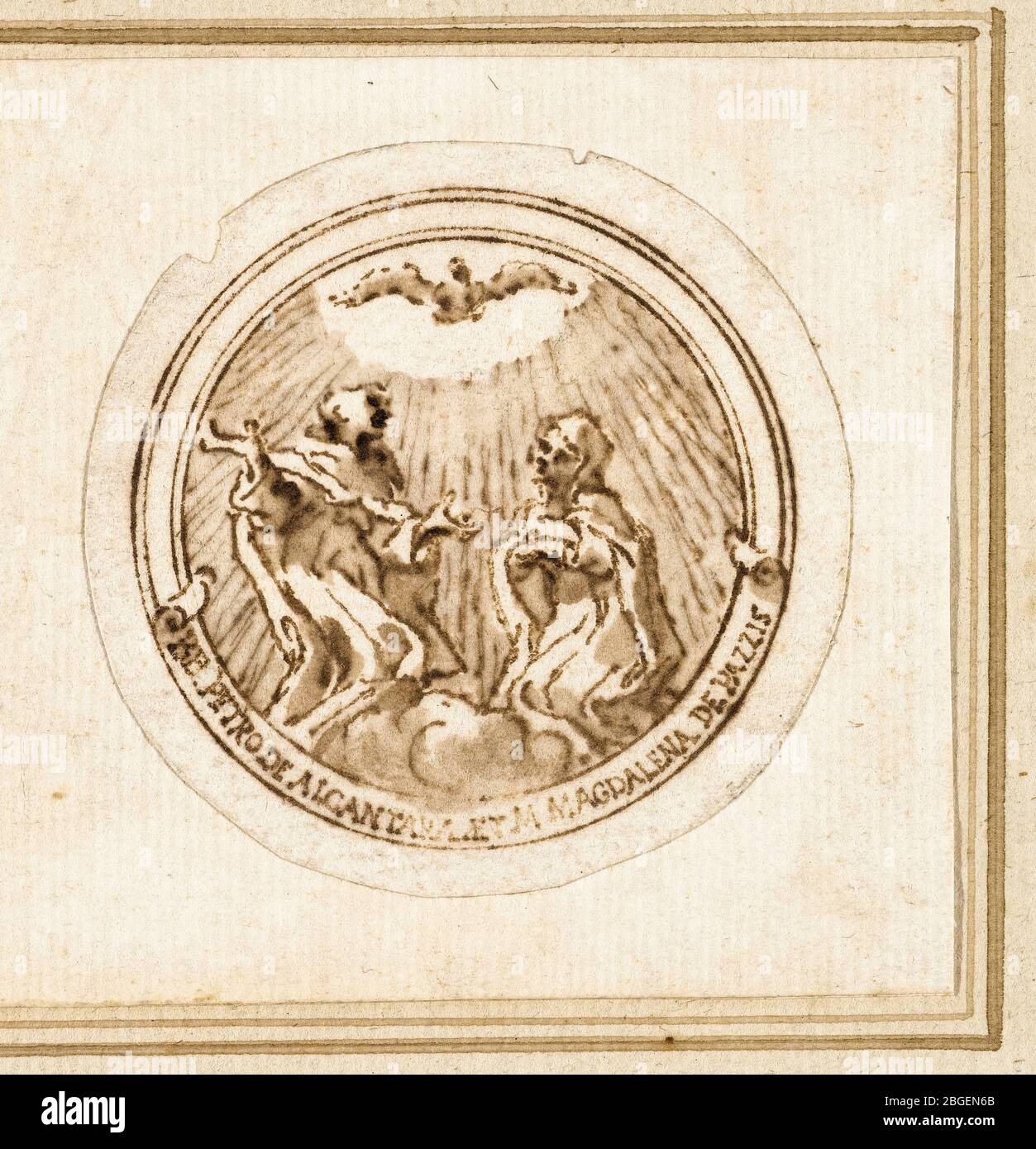 Gian Lorenzo Bernini, Diseño de medalla conmemorativa, dibujo, 1608-1669 Foto de stock