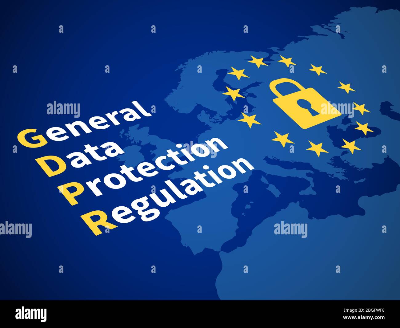 Regulación general de protección de datos GDPR. Normativa de la UE sobre protección informática y concepto de vector de cifrado de datos. Ilustración de control de acceso, legislación de cifrado y protección de la privacidad Ilustración del Vector