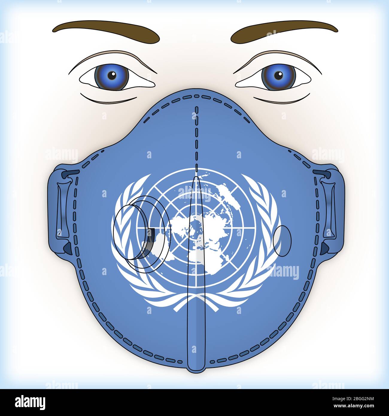 Máscara antiviral para protección antivirus con Naciones Unidas, bandera de la ONU, ilustración vectorial Ilustración del Vector