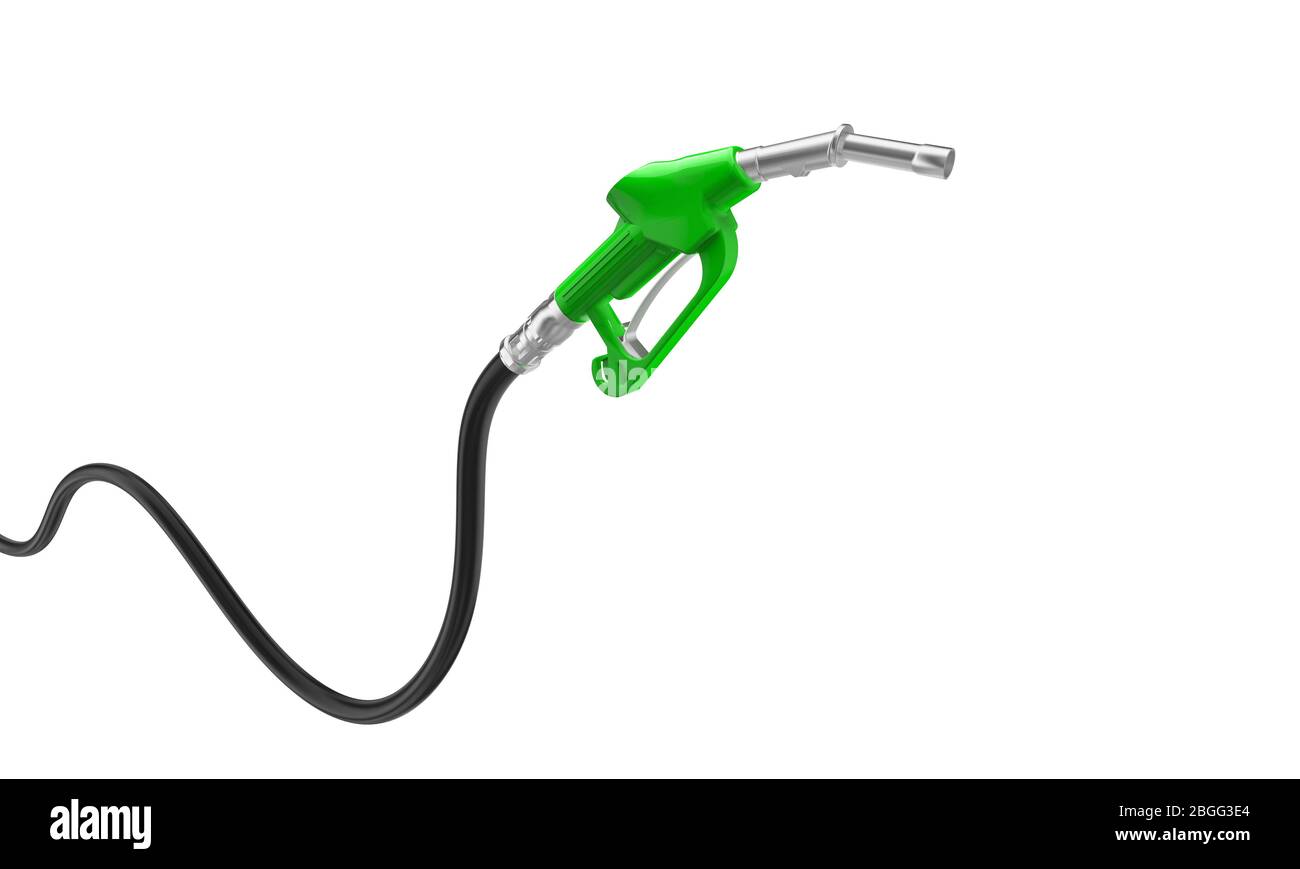 bomba de gasolina verde. aislada sobre blanco. nadie alrededor. renderización en 3d. concepto de combustibles fósiles. Foto de stock