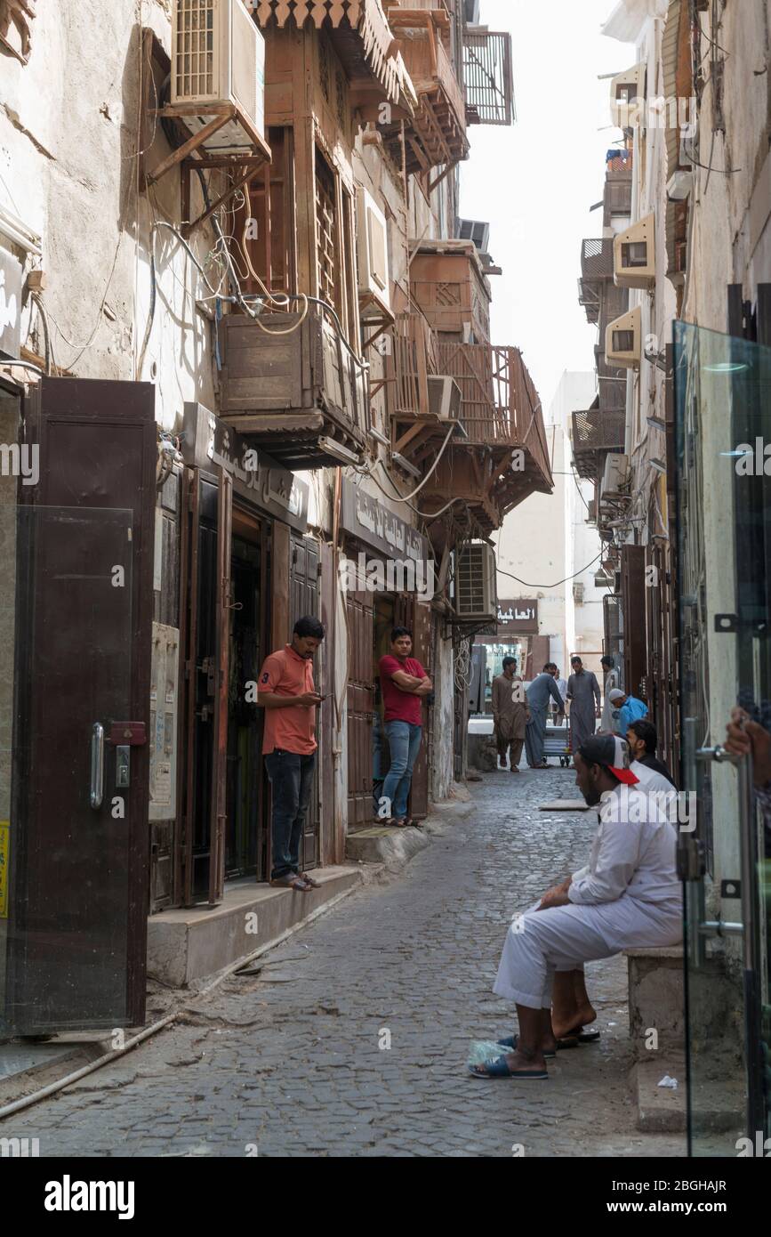 Al-Balad, el área histórica de Jeddah, Arabia Saudita. Escena de calle, Foto de stock