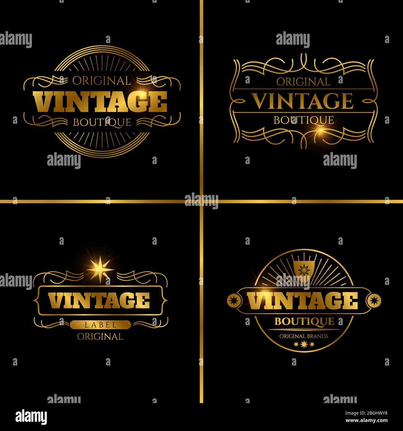 Etiquetas de estilo retro dorado para moda vintage, decoración, tarjetas. Ilustración vectorial Ilustración del Vector