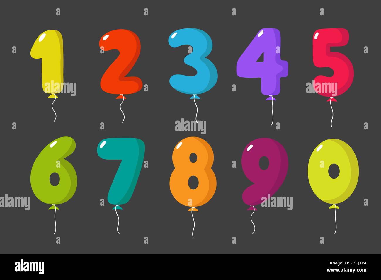 Dibujos animados números de globo para cumpleaños divertido fiesta niños  celebración tarjeta de invitación vector conjunto aislado. Número de  colores, sorpresa de colores brillante ilustración Imagen Vector de stock -  Alamy