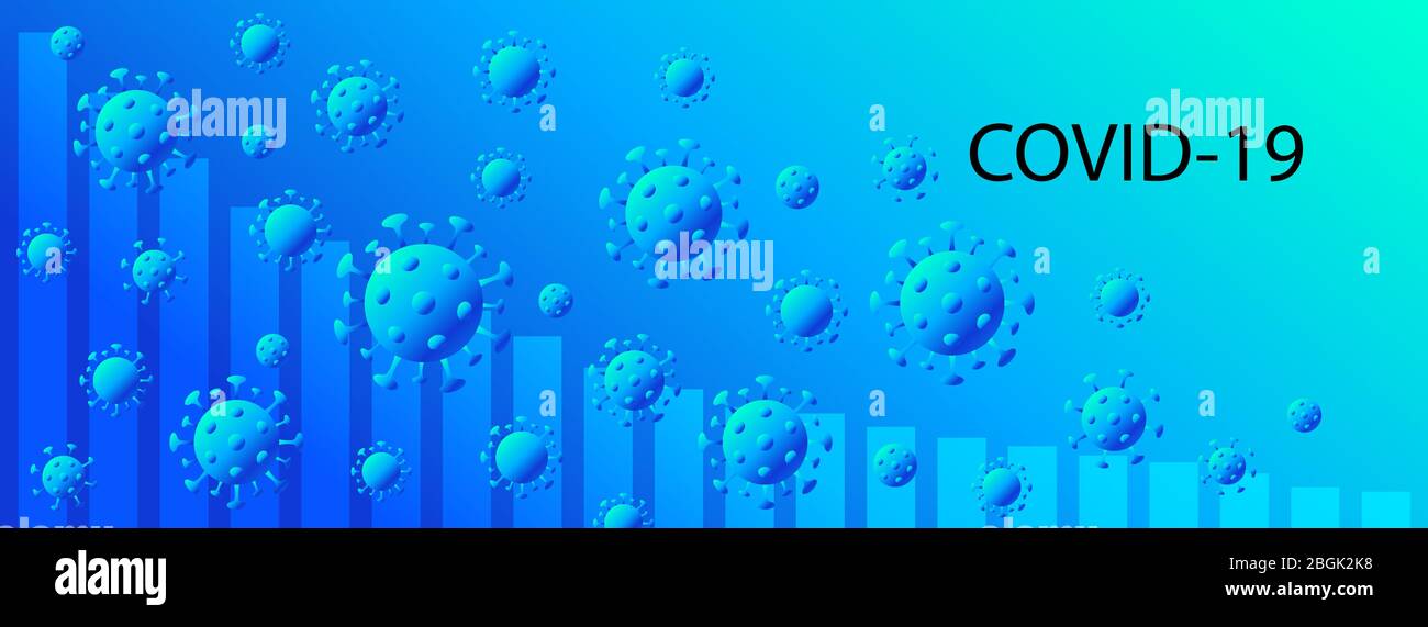 Banner de vector de bajada de carta Covid-19. Gráfico de propagación del coronavirus o crisis del mercado de valores Ilustración del Vector