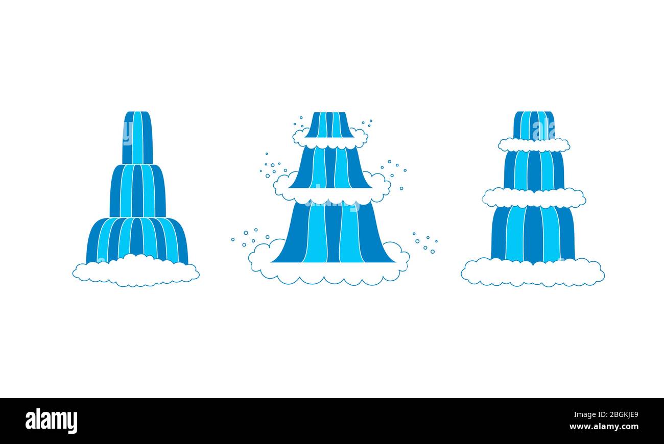 Cascada juego. Iconos de color azul aislados sobre fondo blanco. Ilustración vectorial. Ilustración del Vector