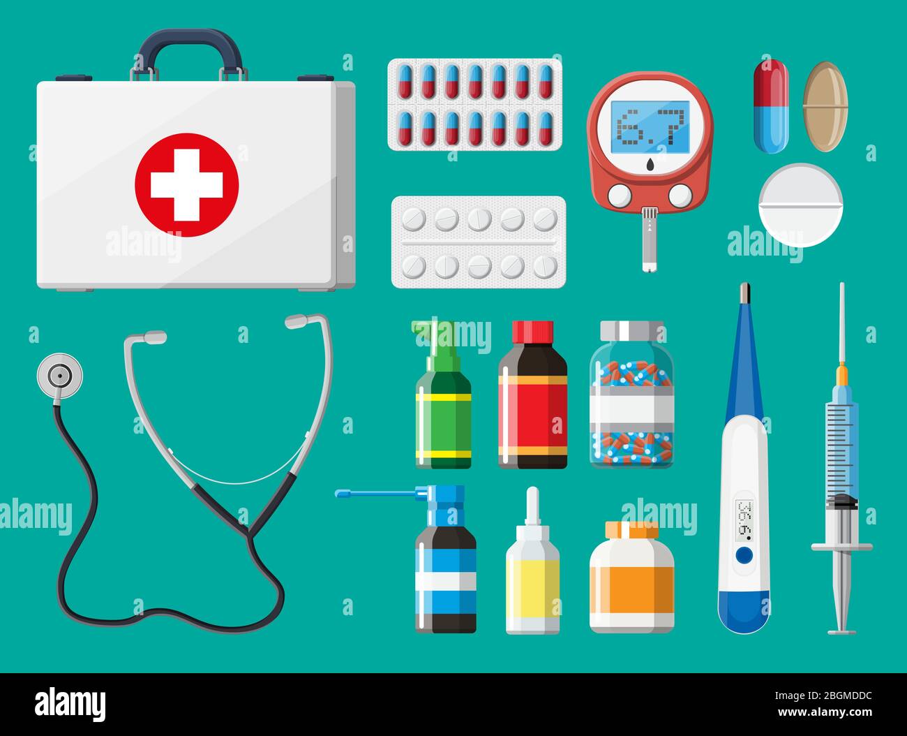 habilitar traición Adquisición Dispositivos médicos, herramientas y medicamentos. Salud y tratamiento  Imagen Vector de stock - Alamy