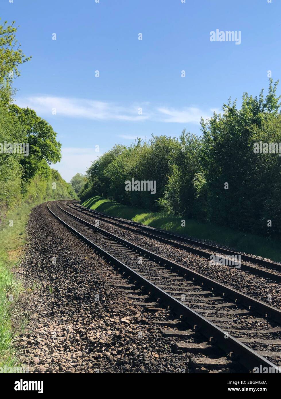 Arbol Vertical Linea De Tren Vacio Pista Limpia De Marcas Que Conducen La Curva En El Pais Lado Azul Cielo Para Copiar Espacio Idea Para El Cartel O Texto Superpuesto Fotografia De Arbol Vertical Linea De Tren Vacio Pista Limpia De Marcas Que Conducen La Curva En El Pais Lado Azul Cielo Para Copiar Espacio Idea Para El Cartel O Texto Superpuesto Fotografia De