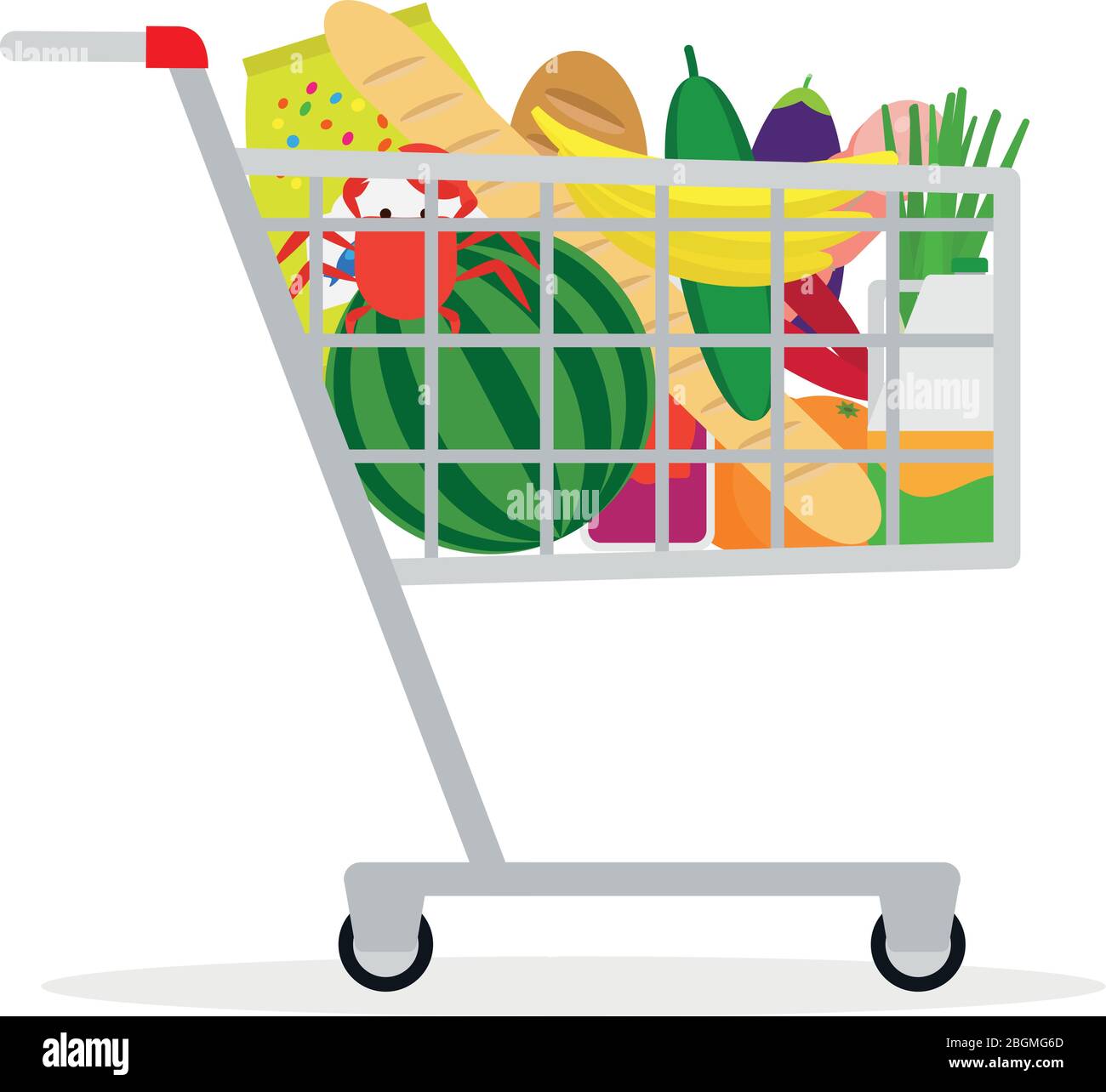 Icono de carrito de compras. Supermercado carrito de compras en estilo  plano con comida. Ilustración vectorial Imagen Vector de stock - Alamy