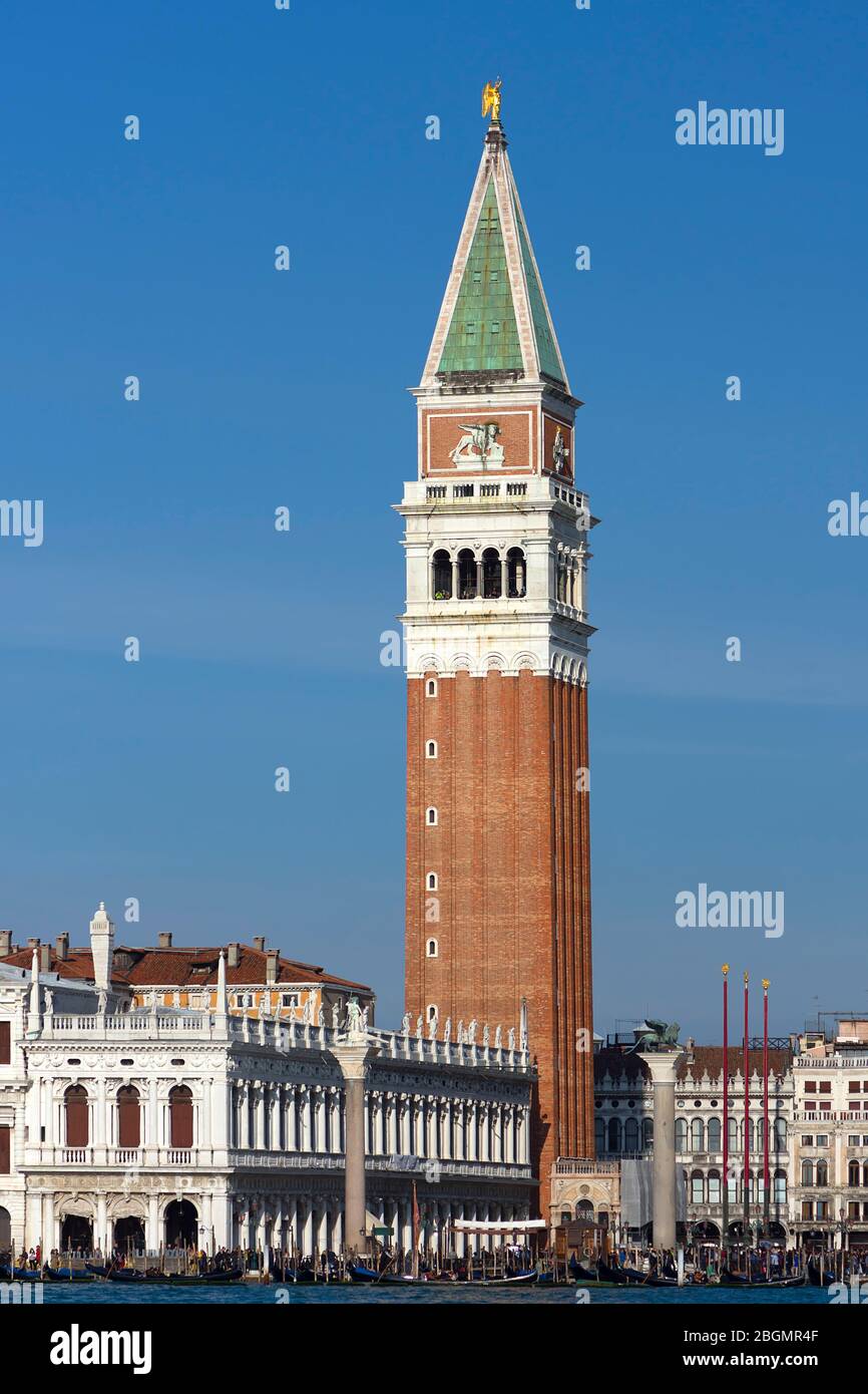 Markusturm, cielo azul, Venecia, Véneto, Italia Foto de stock