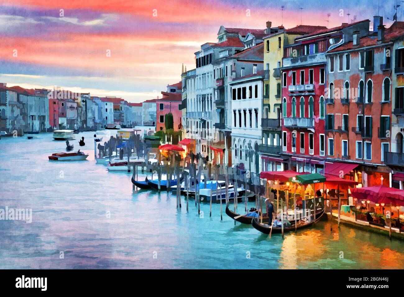Puesta de sol en Venecia, Italia, estilo pintura Foto de stock