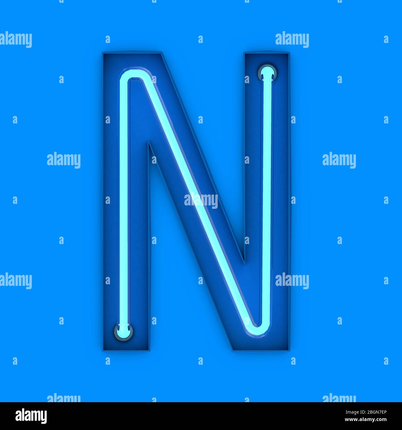 Estilo de neón, luz de neón brillante N. letra mayúscula. 3D rendering Foto de stock