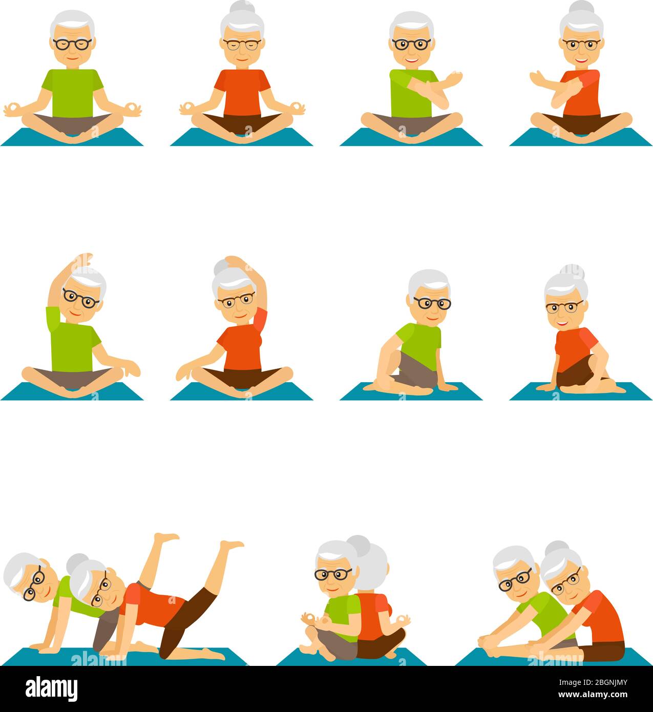 Yoga para personas mayores. Yoga para los iconos de las personas mayores.  Ilustración vectorial Imagen Vector de stock - Alamy