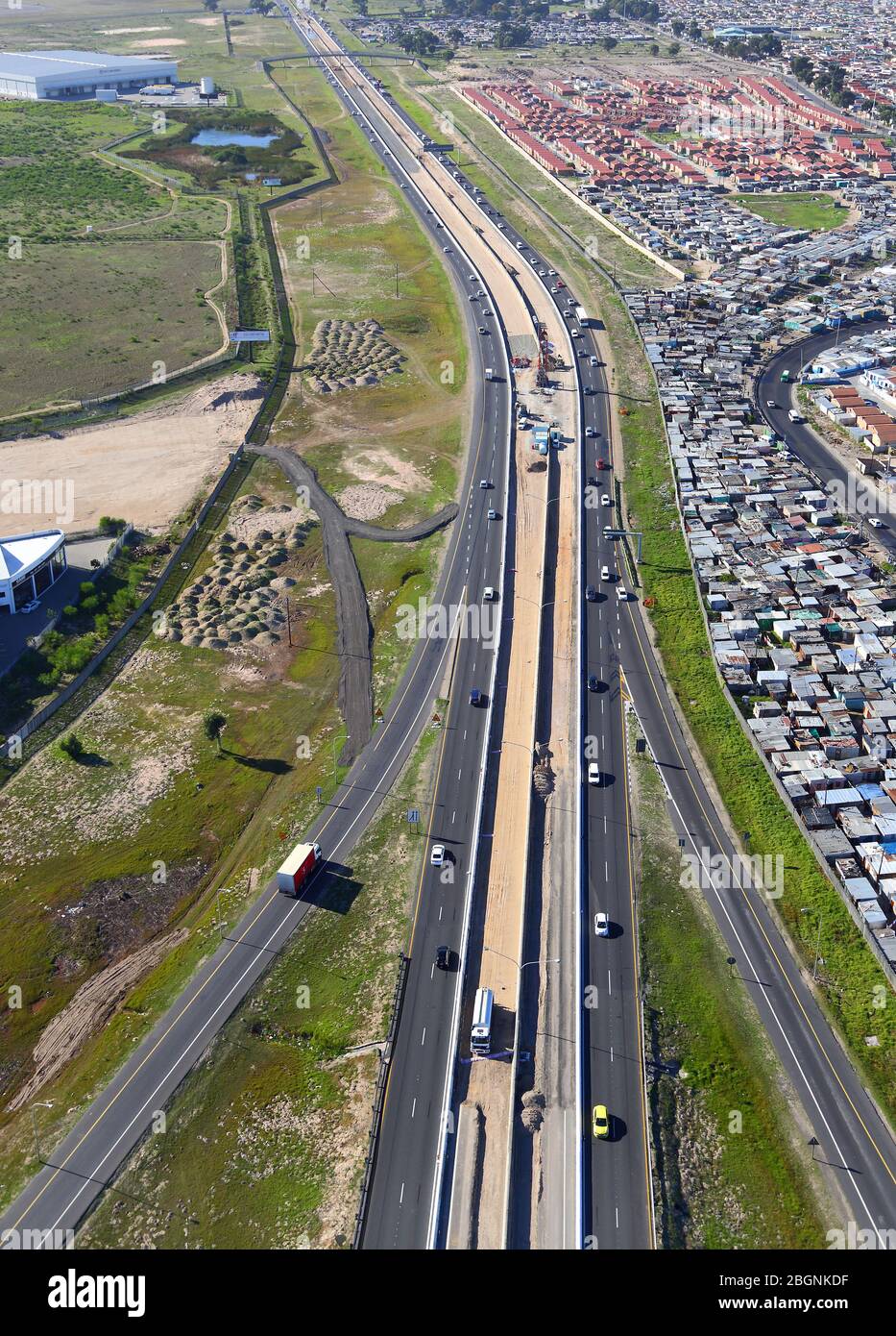 Foto aérea de la construcción de la autopista N2 Fotografía de stock