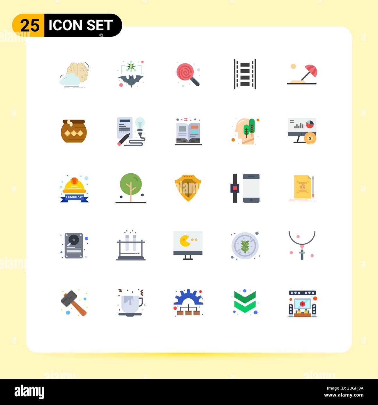 Conjunto de 25 iconos modernos de la interfaz de usuario símbolos signos para tira de película, película, gripe, animación, lollipop elementos de diseño vectorial editables Ilustración del Vector