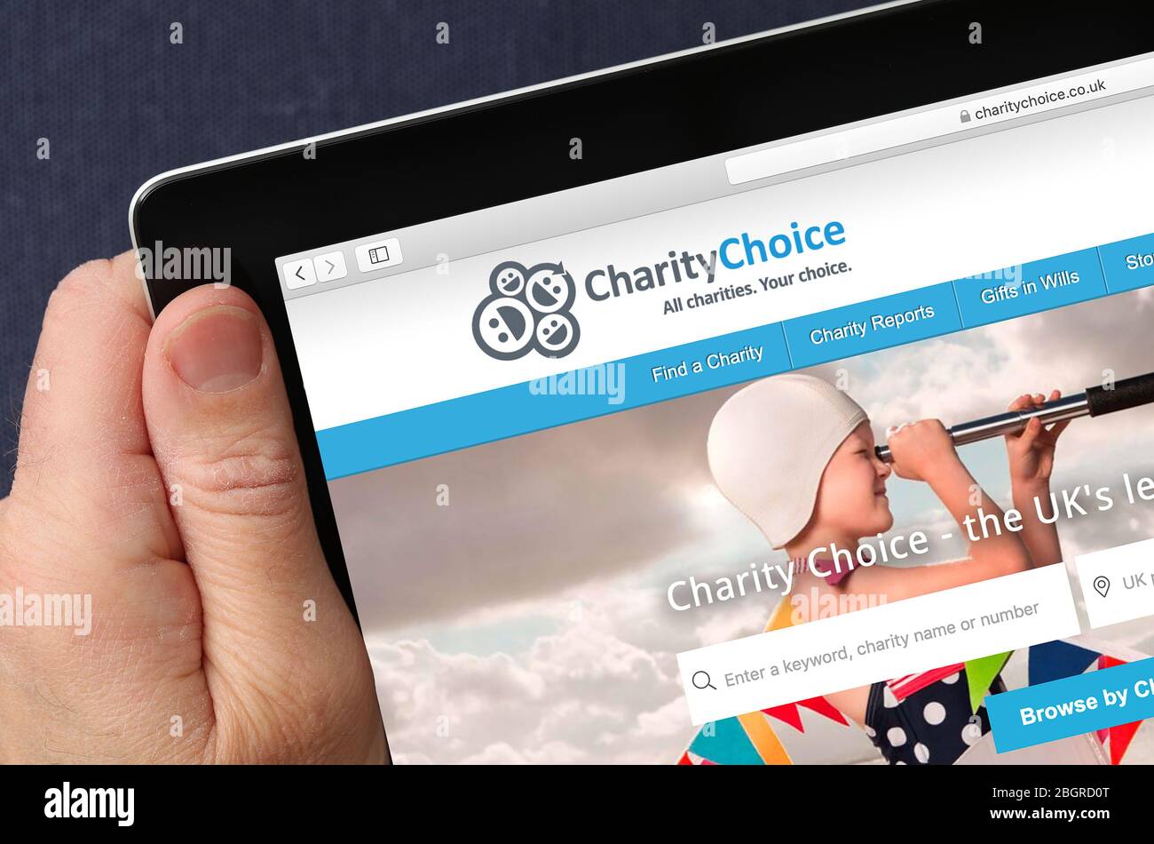 Sitio web de recaudación de fondos de Charity Choice visto en un iPad Foto de stock
