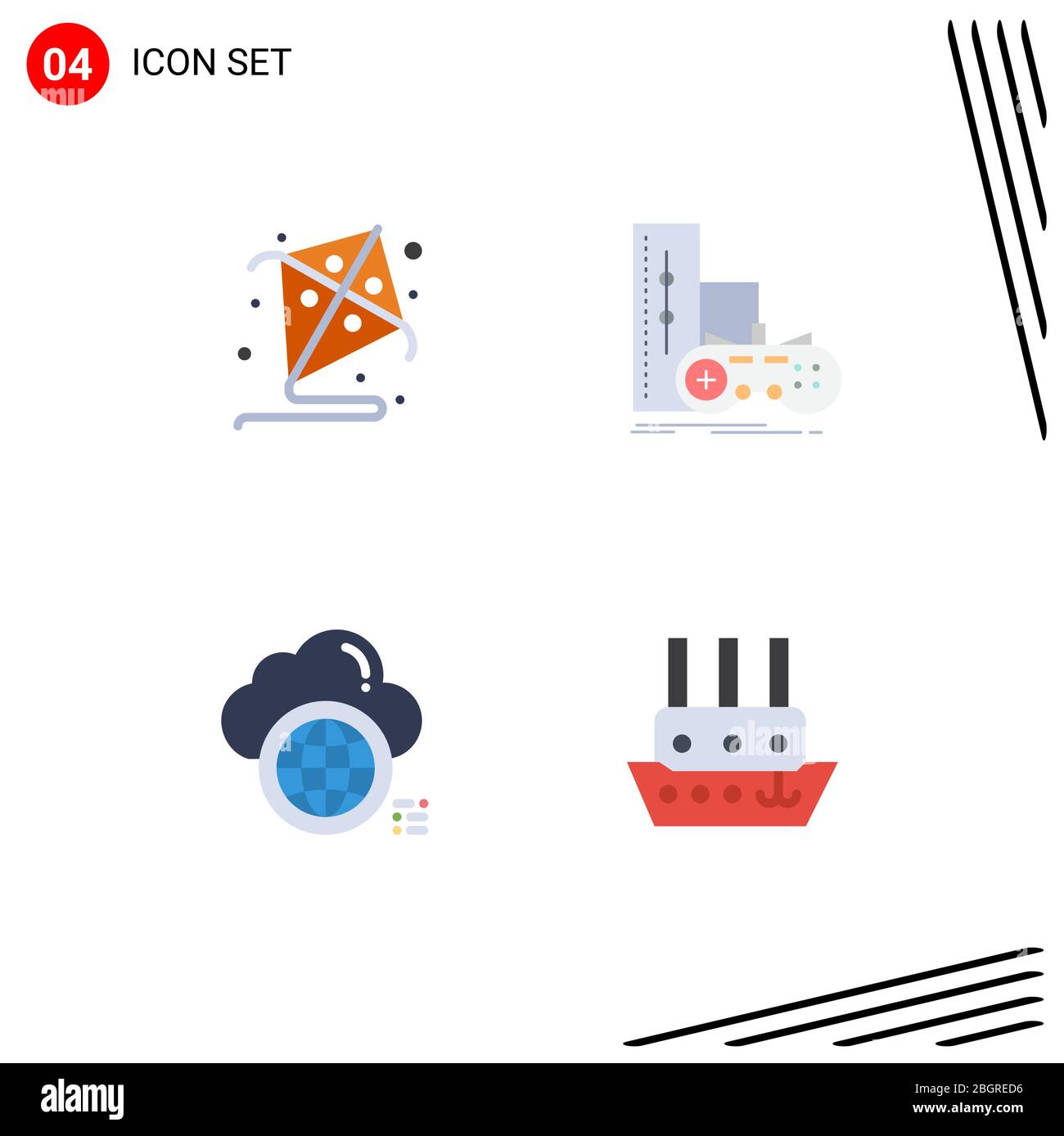 Stock Vector Icon Pack de 4 símbolos y señales de línea para kite, computación, juego, juego, mundo elementos de diseño vectorial editables Ilustración del Vector