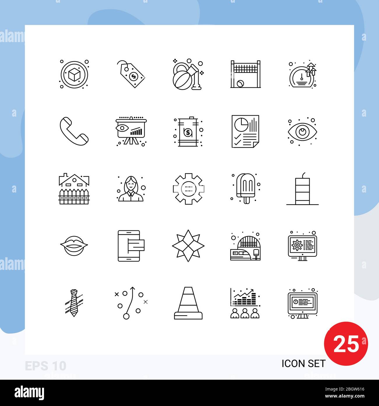 Conjunto de 25 iconos modernos de la IU símbolos signos de crecimiento, software, aceite, medidor, neto elementos de diseño vectorial editables Ilustración del Vector