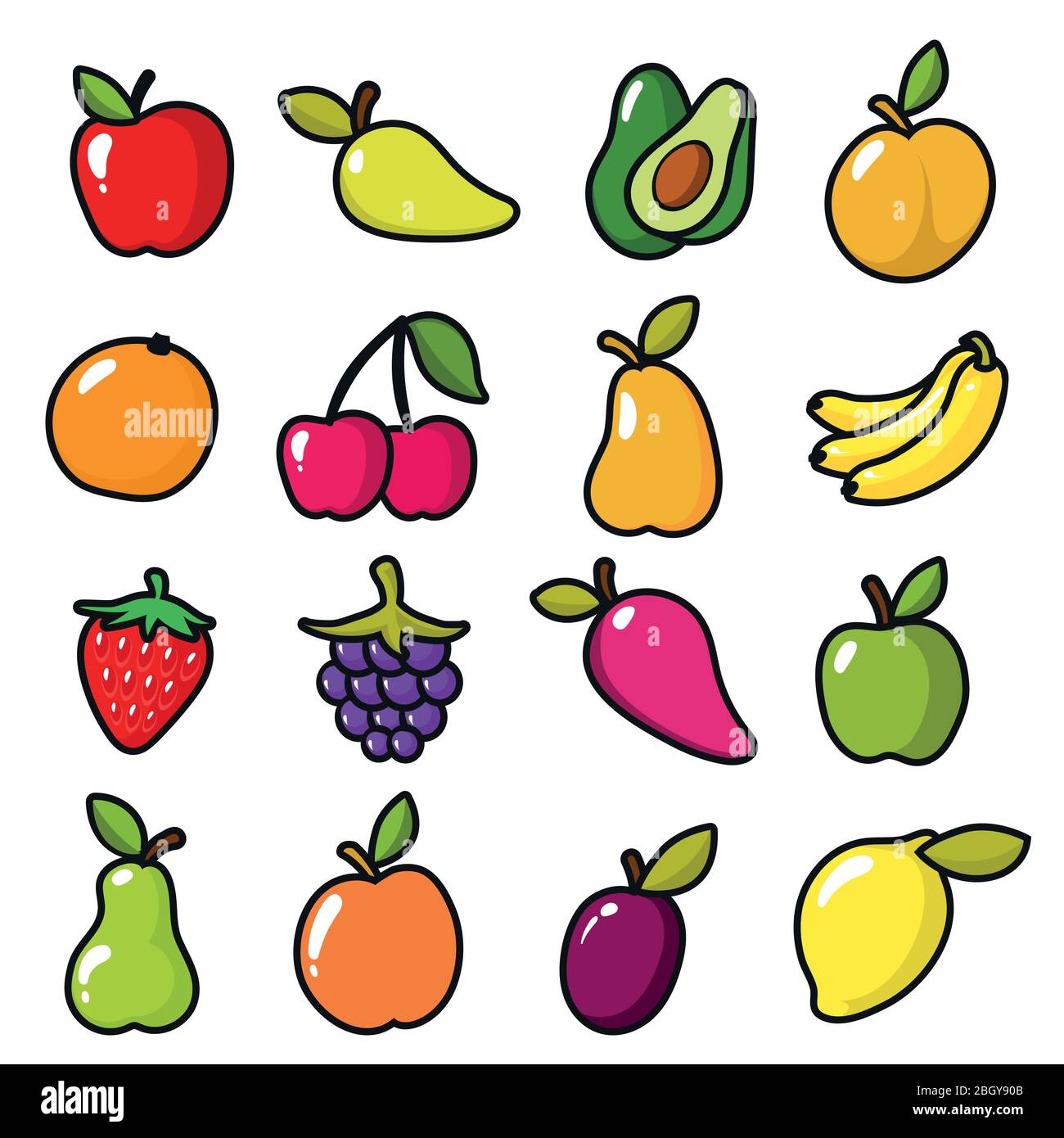 Colección de frutas en estilo de dibujos animados. Dibujos animados de  frutas, manzana y limón, plátano y pera dulce. Ilustración vectorial Imagen  Vector de stock - Alamy