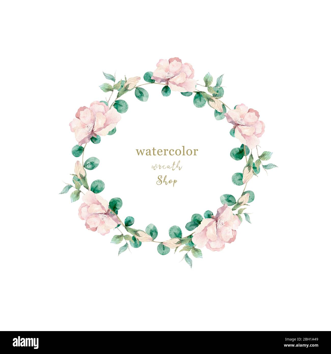 Ilustración de acuarela de una hermosa corona floral con flores de  primavera. Flores rosas claras y elegantes dibujadas a mano sobre fondo  blanco Fotografía de stock - Alamy