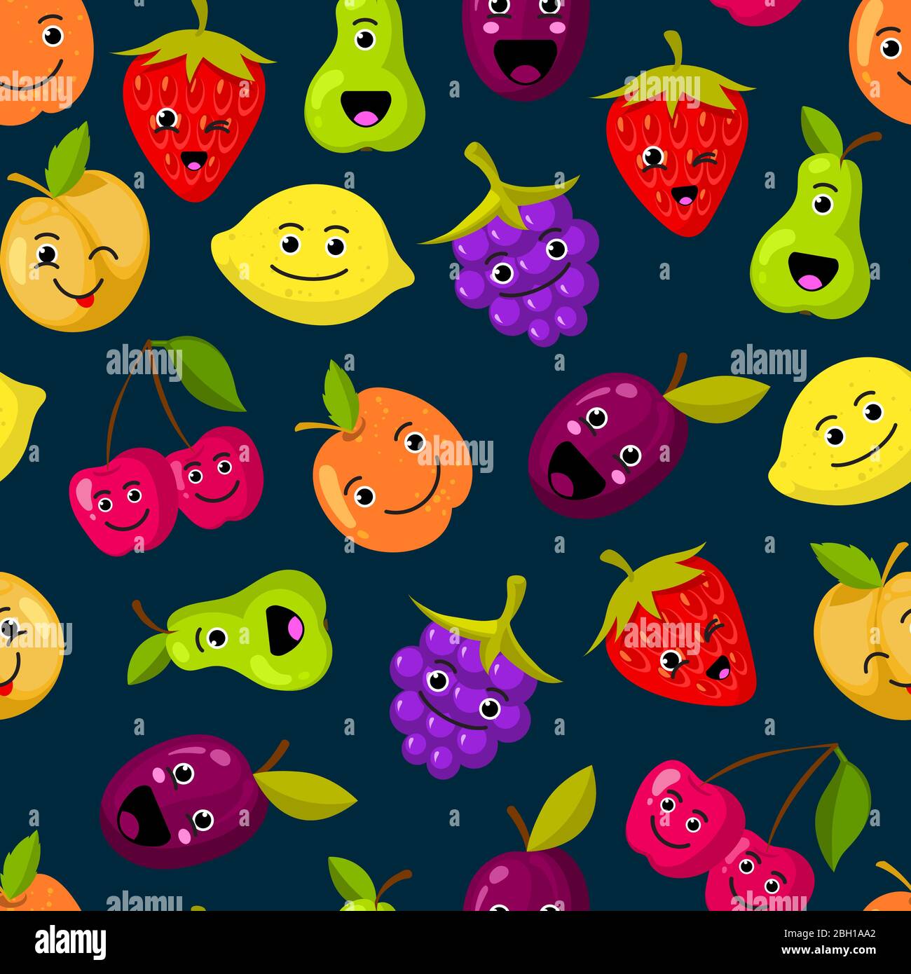 Vector frutas con caras bonitas patrón o fondo. Ilustración frutas de color Imagen Vector de stock Alamy
