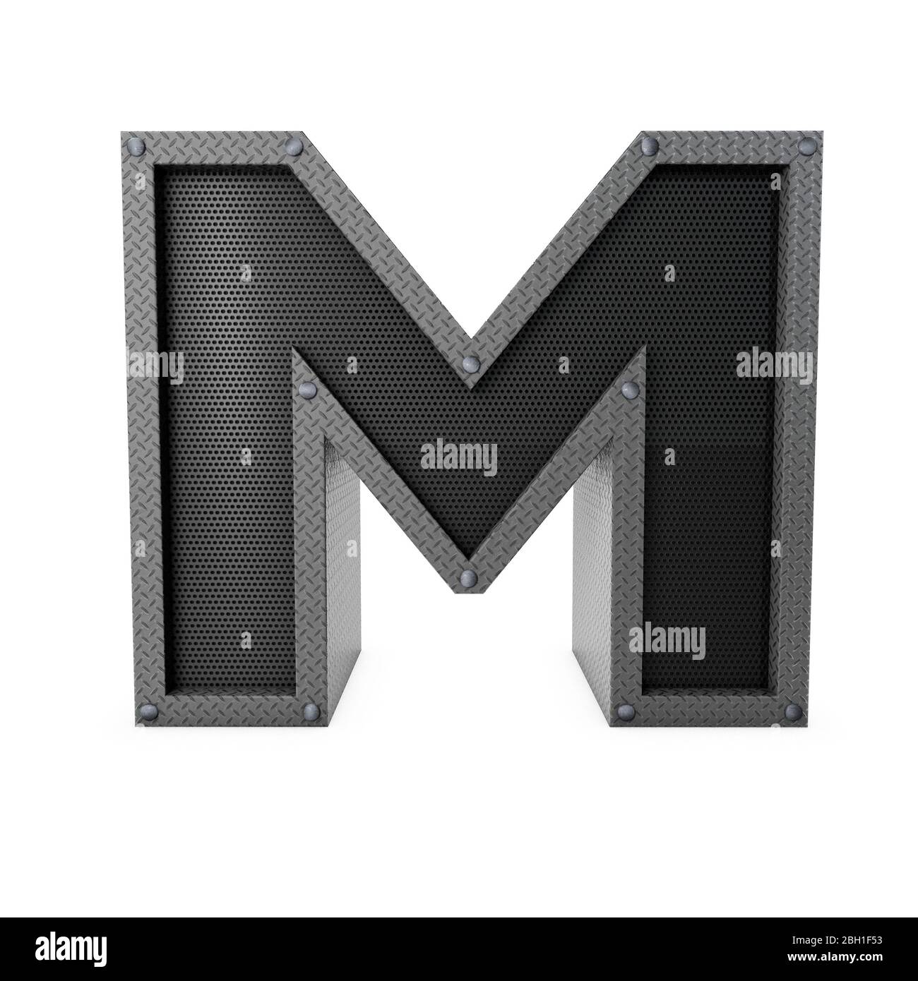 Letra M de tipo de metal industrial. Renderizado 3D Foto de stock