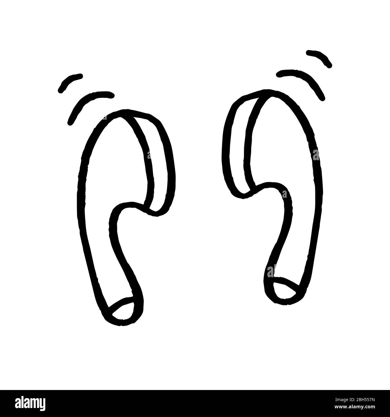 Auriculares inalámbricos de estilo fideos sobre fondo blanco. Un  dispositivo para escuchar música. Se puede utilizar como icono o símbolo.  Dibujo negro dibujado a mano Imagen Vector de stock - Alamy