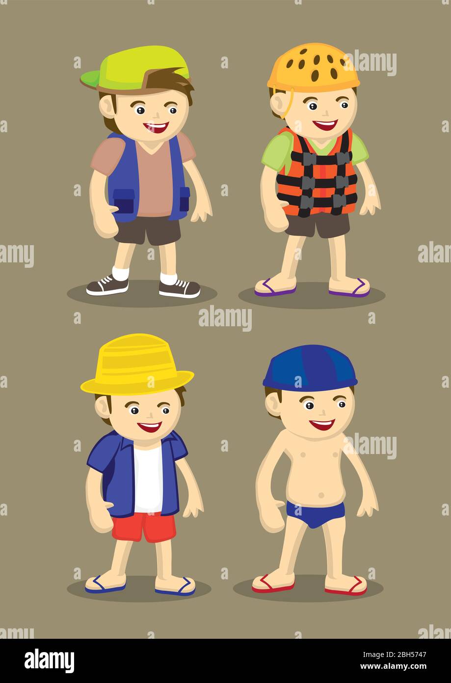 Ilustración vectorial de personajes de dibujos animados que llevan ropa  para actividades al aire libre en verano Imagen Vector de stock - Alamy