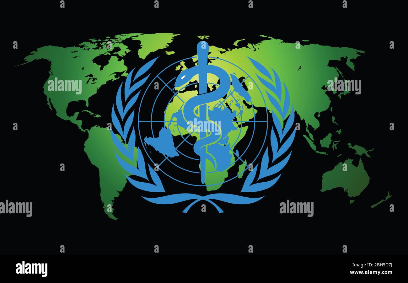 El símbolo de la Organización Mundial de la Salud en el mapa mundial