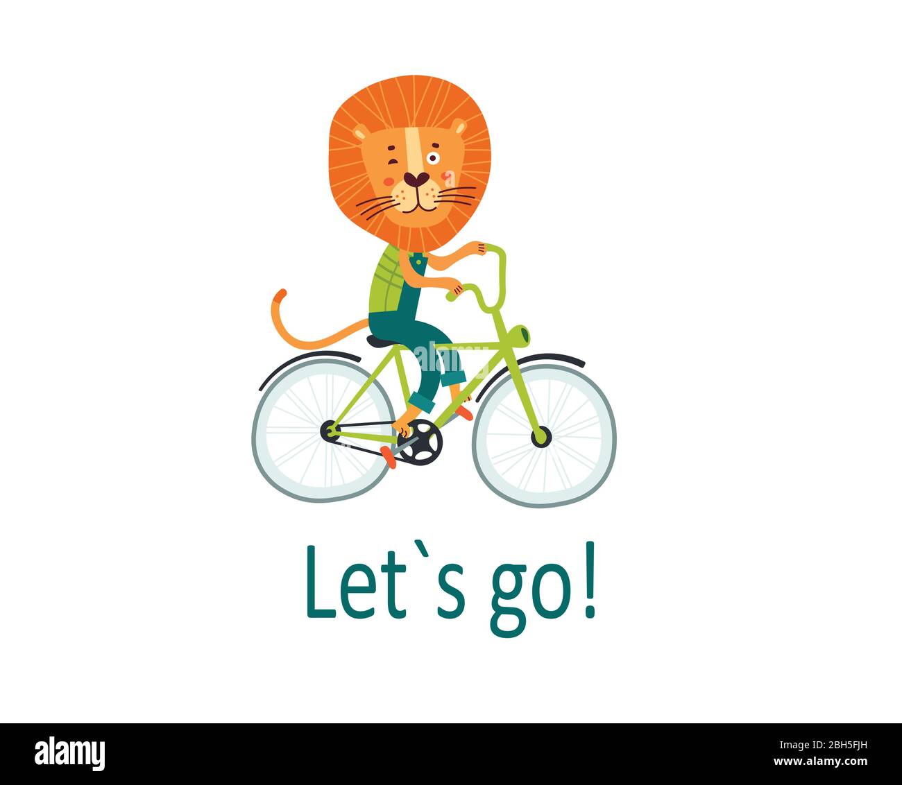 Mono León rey conejo en bicicleta va a un paseo. Tarjeta para niños,  pegatina, invitación de fiesta, estampado para ropa de bebé Imagen Vector  de stock - Alamy