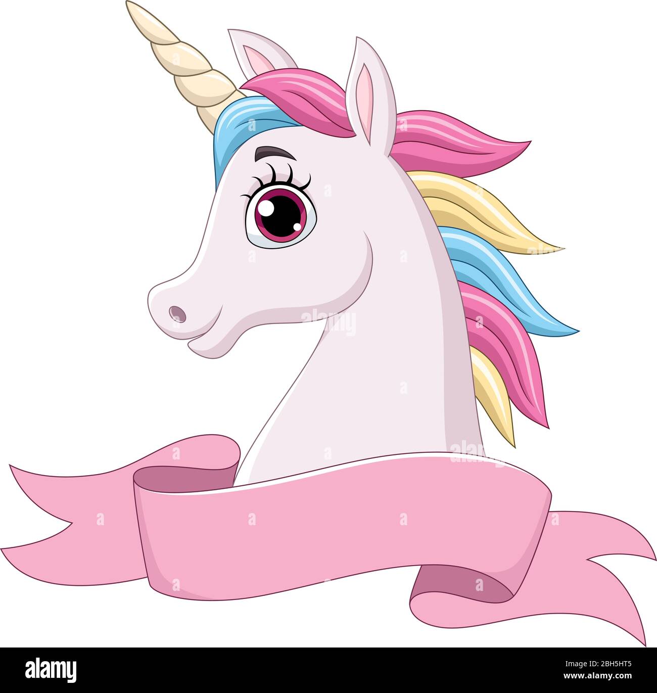 Cabeza de dibujos animados unicornio con cinta rosa Imagen Vector de stock  - Alamy