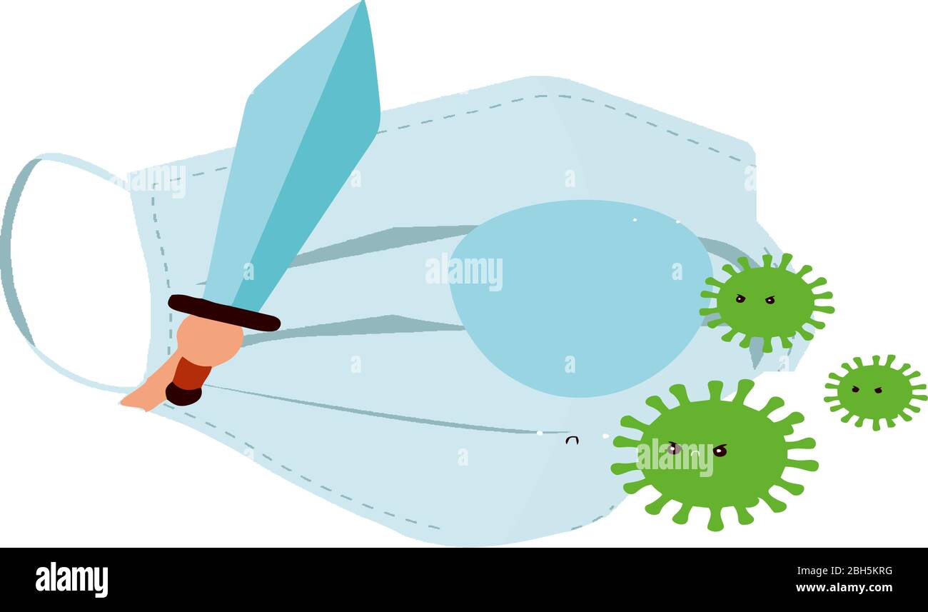 la máscara de protección combate con bacterias Imagen Vector de stock