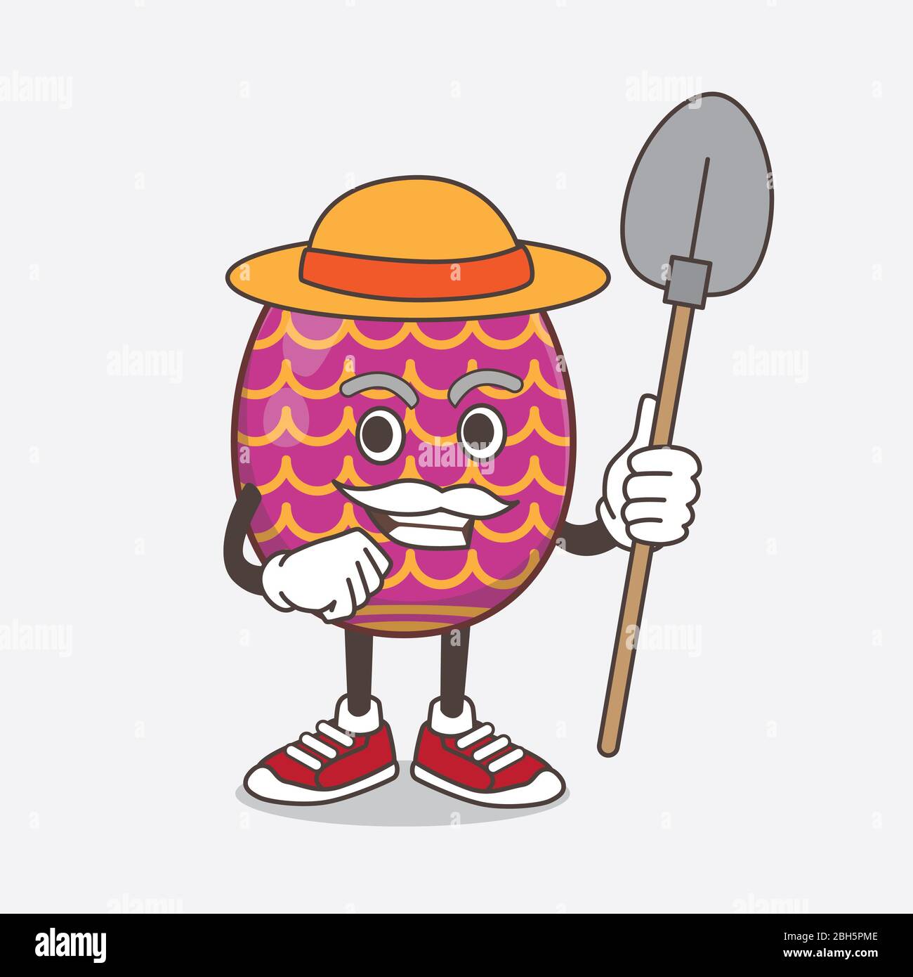 Una ilustración del personaje de la mascota de Easter Egg con sombrero y  herramientas de granjero Fotografía de stock - Alamy