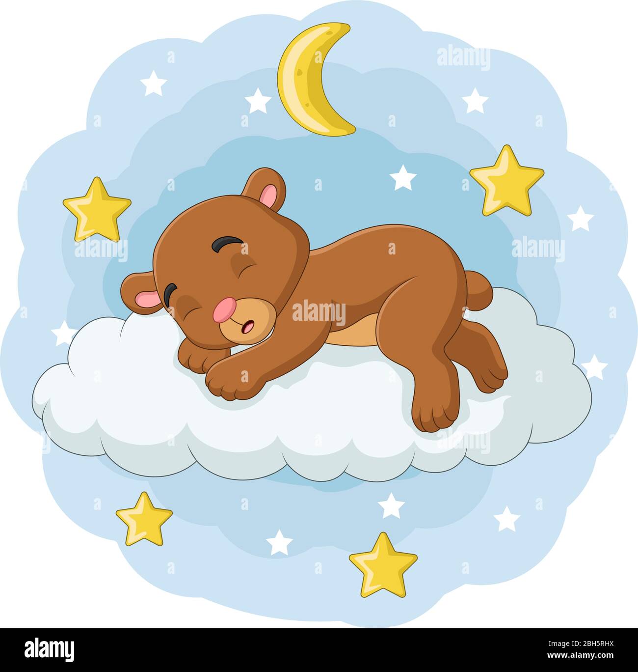 Bebé de dibujos animados oso durmiendo en las nubes Imagen Vector de stock  - Alamy