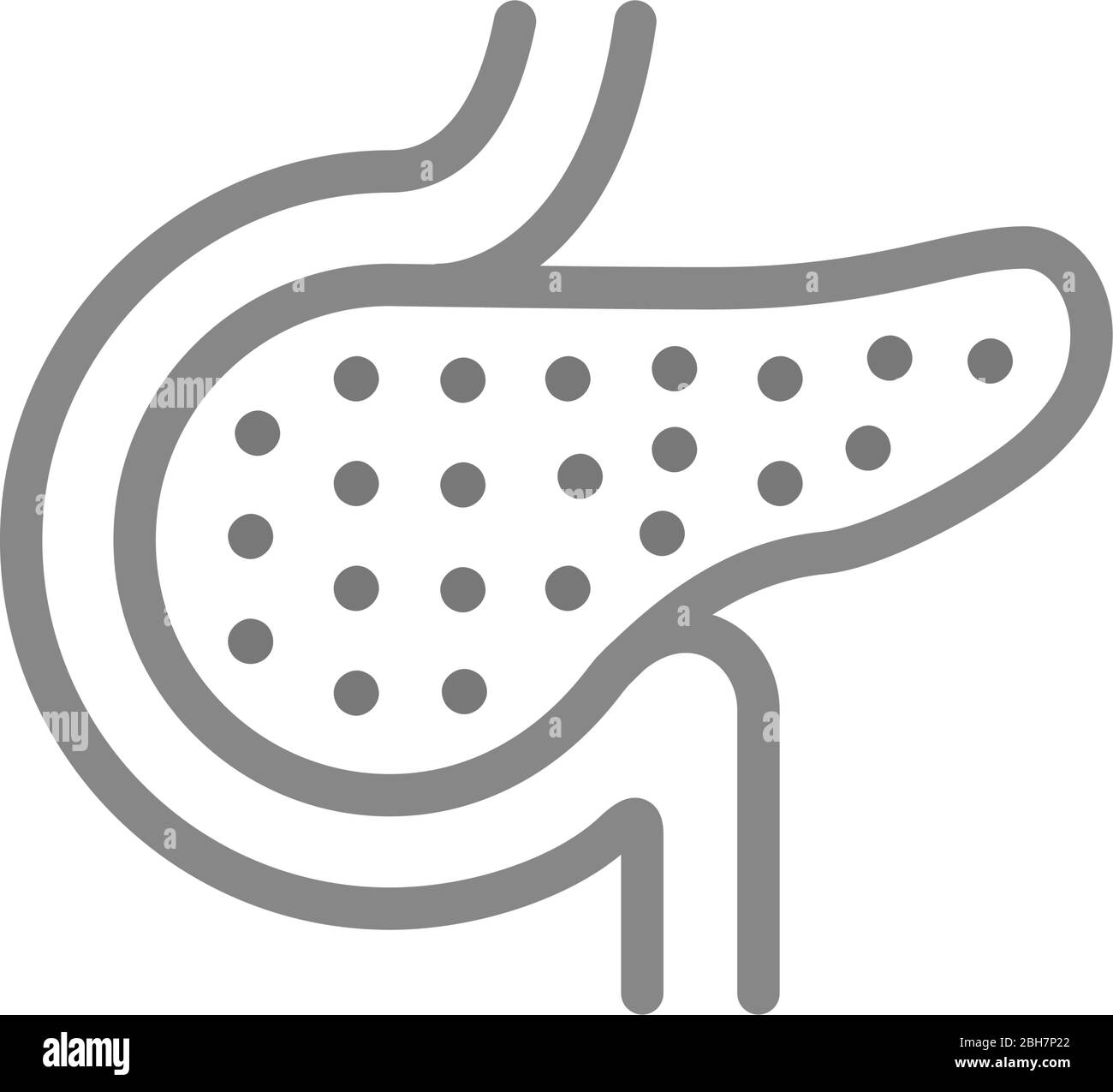 Icono de línea de pancreatitis. Páncreas agrandado, símbolo de insuficiencia pancreática Ilustración del Vector