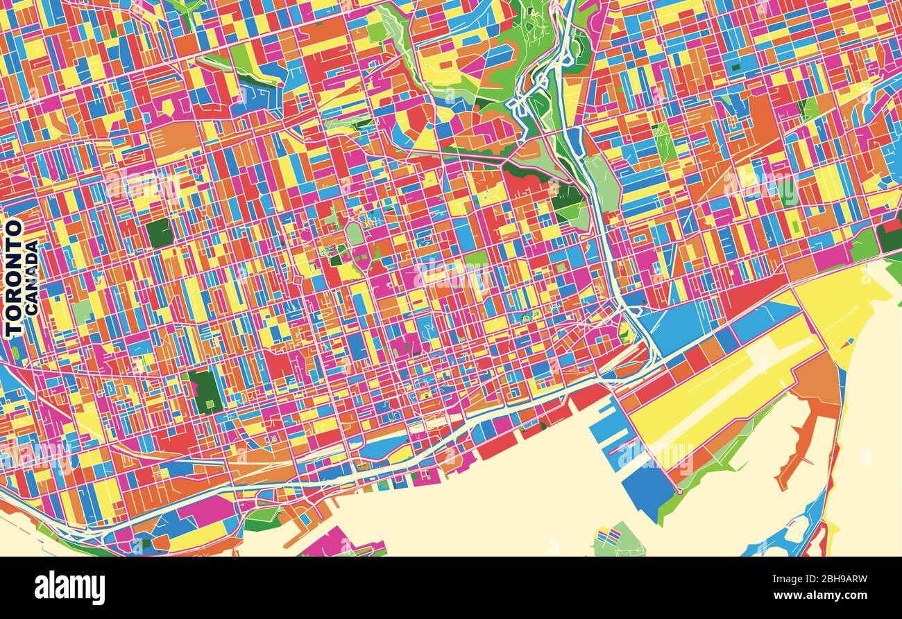 Mapa vectorial colorido de Toronto, Ontario, Canadá. Plantilla Art Map para autoimprimir gráficos de pared en formato horizontal. Ilustración del Vector