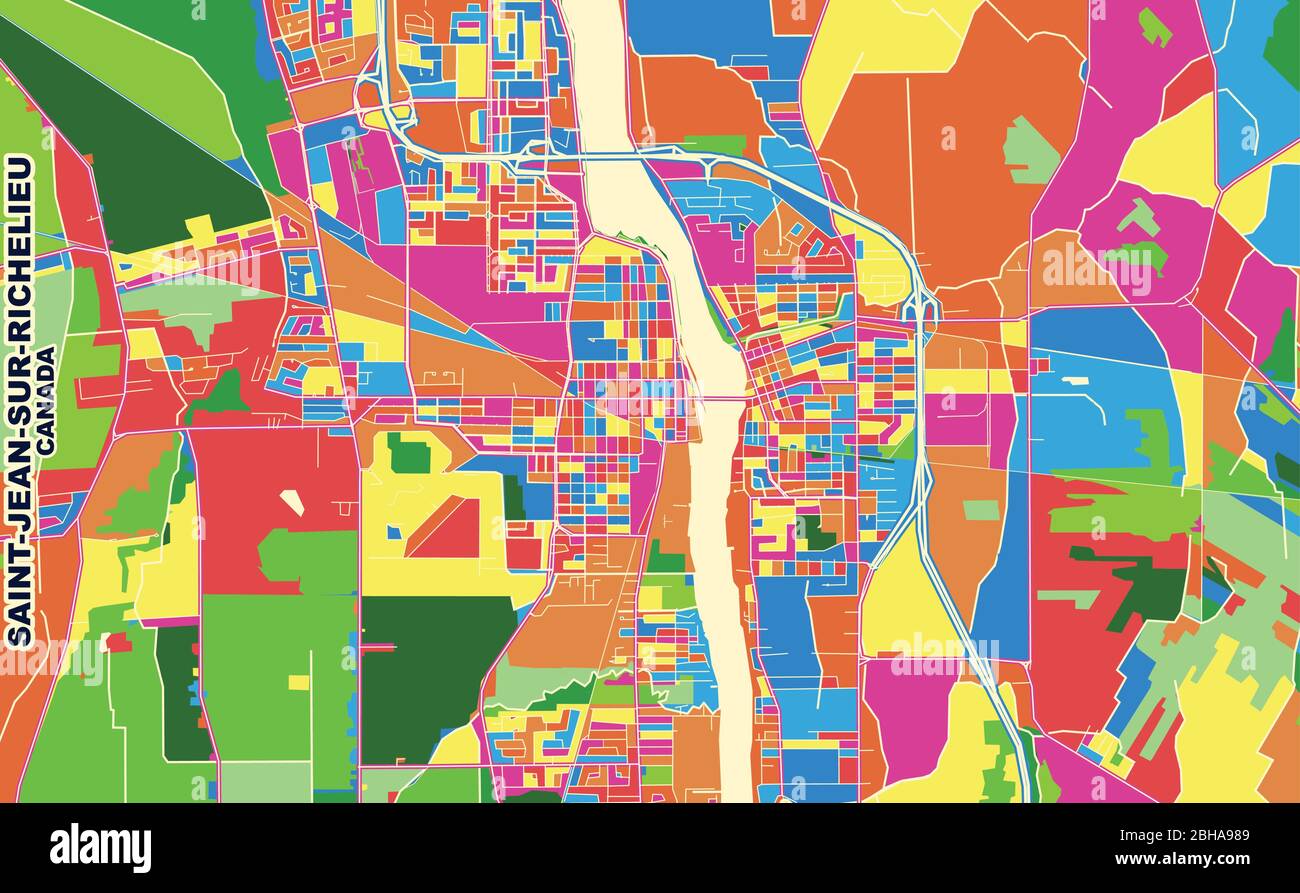 Mapa vectorial colorido de SaintJeansurRichelieu, Quebec, Canadá
