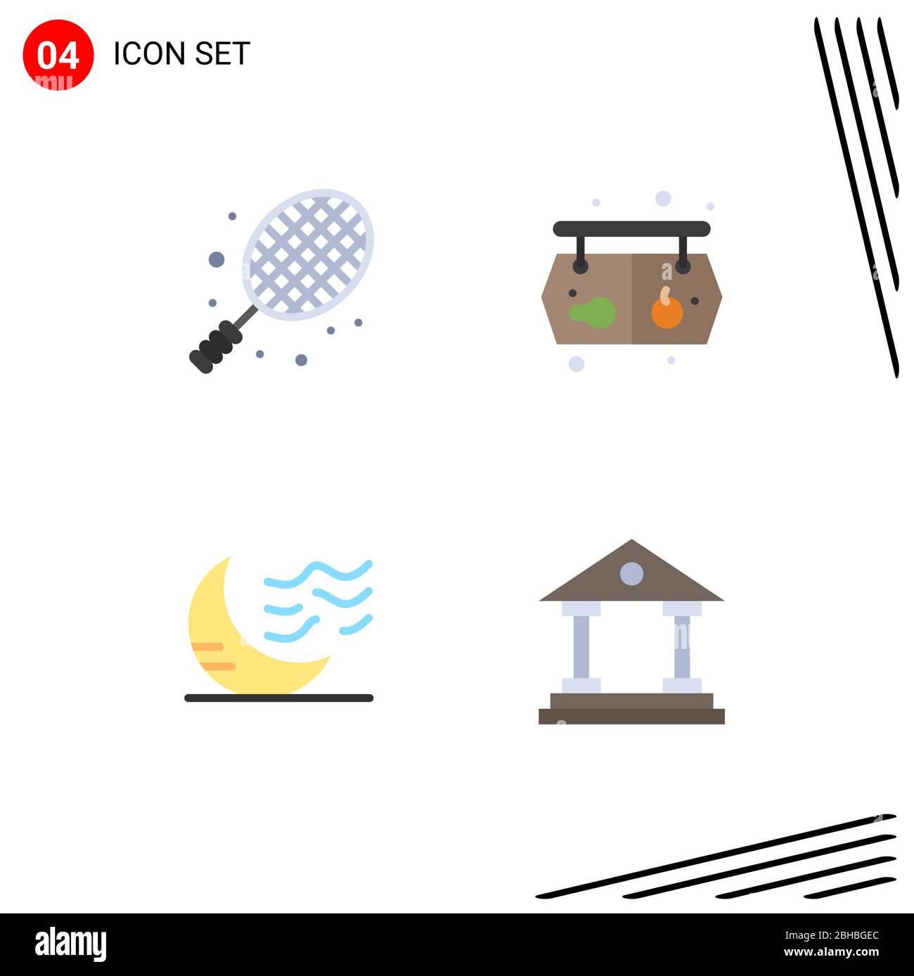Flat Icon Pack de 4 símbolos universales de pelota, luna, tenis, verduras, sueño elementos de diseño vectorial editables Ilustración del Vector