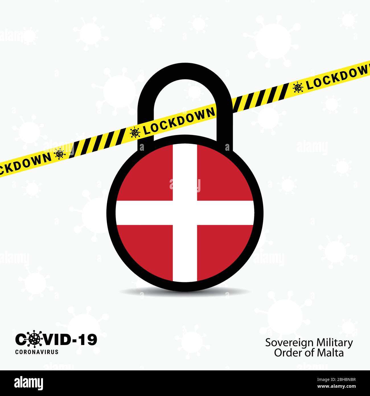 Orden Militar Soberana de Malta Bloquear Bloquear Bloquear plantilla de concienciación sobre la pandemia de Coronavirus. Diseño de bloqueo COVID-19 Ilustración del Vector