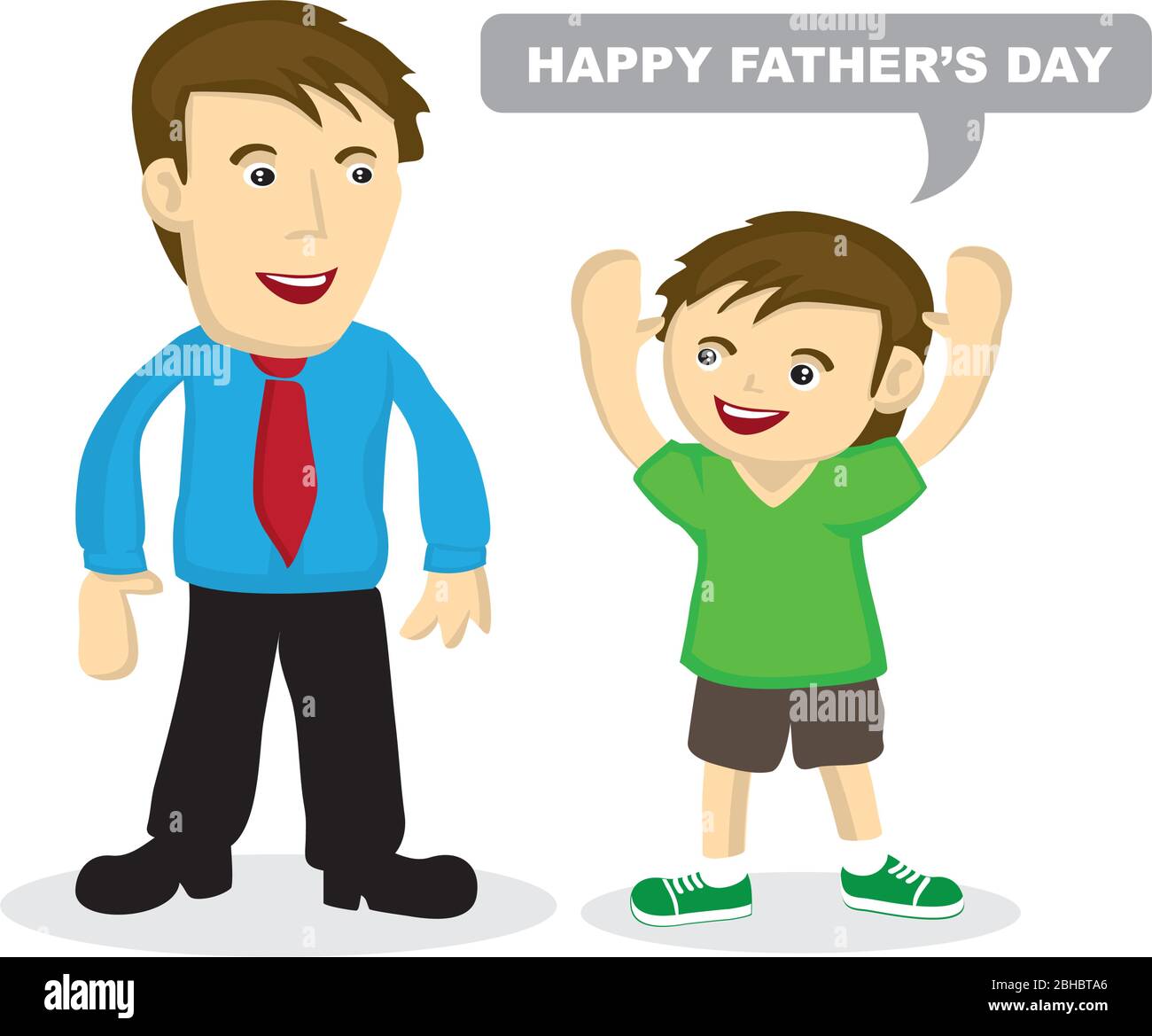 Dibujo de dibujos animados vectoriales de un niño saludando a su padre.  Concepto de vinculación entre el padre y el hijo. Adecuado para la  ilustración del día del padre Imagen Vector de